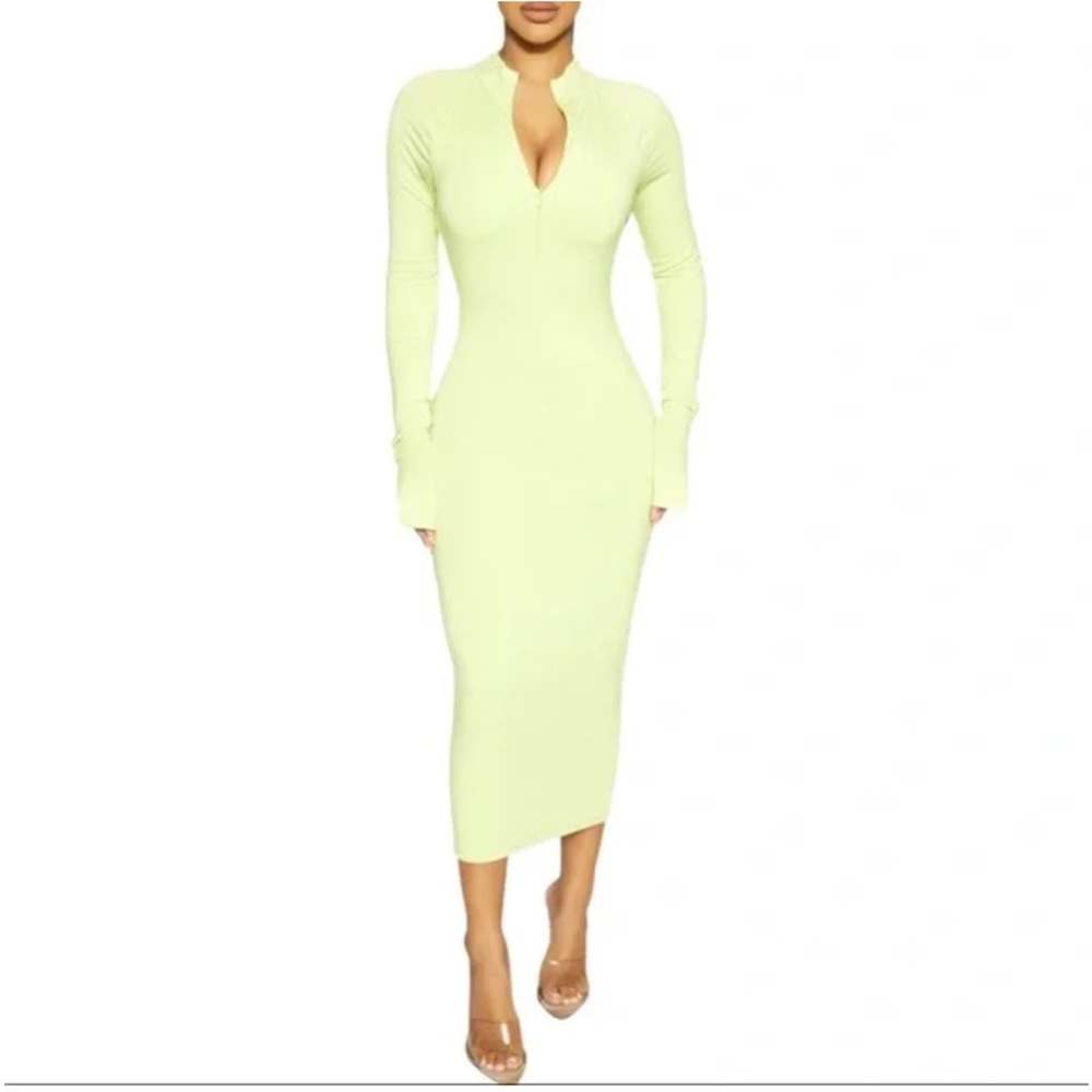 Naked Wardrobe Half Zip Long Sleeve Bodycon Dress
